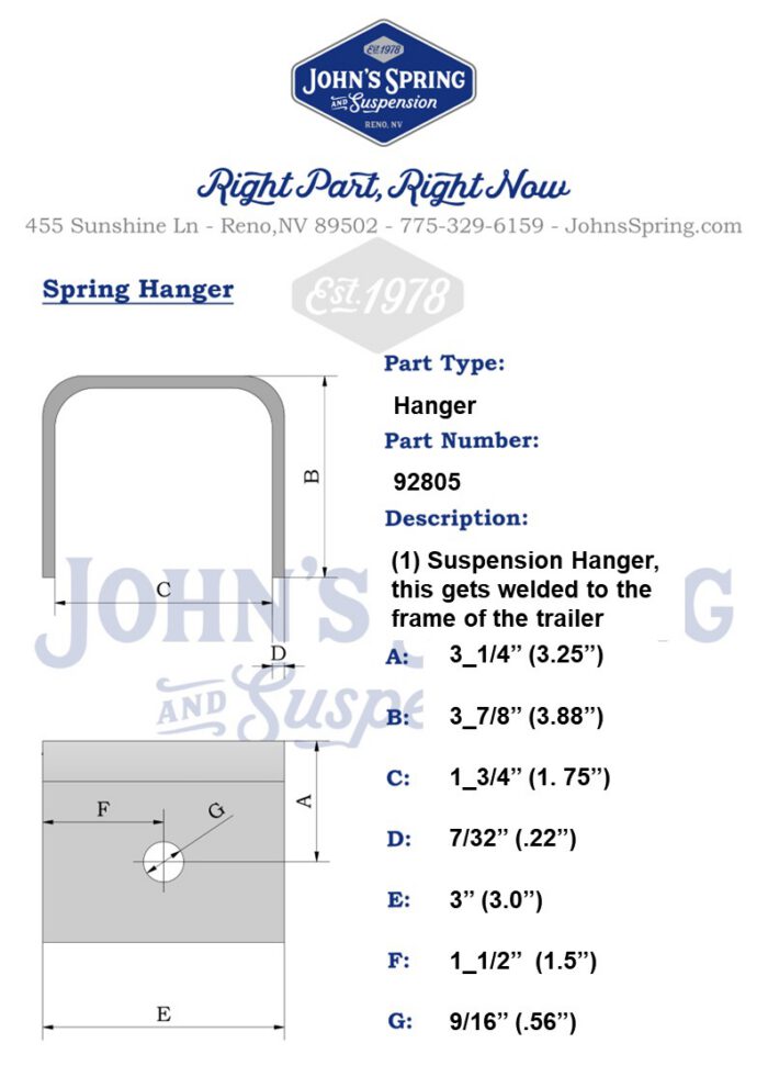 HANGER: 1_3/4" wide Spring, 3_1/4" Rise - Image 2