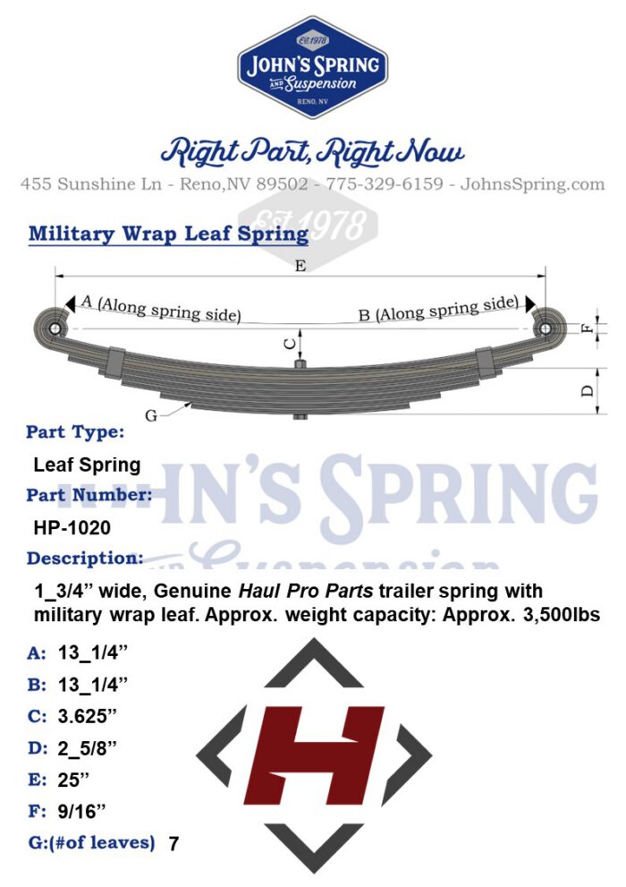 LEAF SPRING: 1_3/4" wide 8 Leaf, 13_1/4" (25_1/4" interchangeable) Approx 3,500lbs