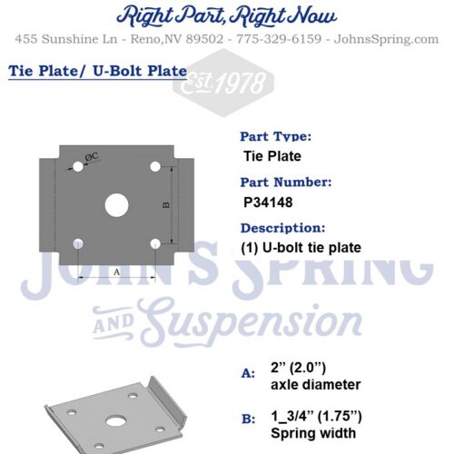 TIE PLATE: 1_3/4" Spring and 2" Axle