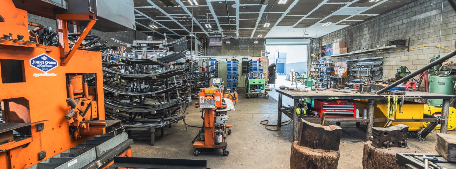 Inside the parts shop at John's Spring and Suspension